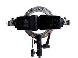 Double Flash Speedring Bracket (LP739): back view with two flashes