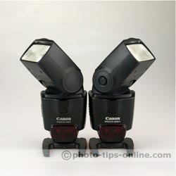 Canon Speedlite 430EX vs. Canon Speedlite 430EX II: front view, heads set at 45 degrees