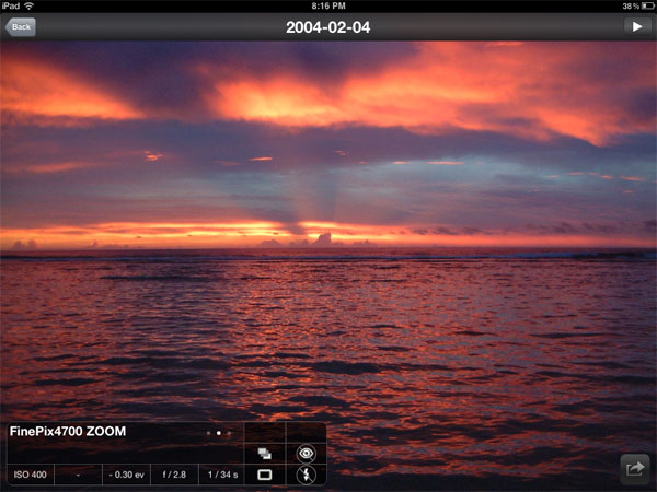 Focus Point iPad photo browser: full screen view with EXIF data