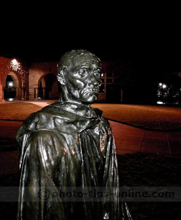 iPhone 5 camera: using built-in flash/LED, Rodin's statue at Stanford, enhanced