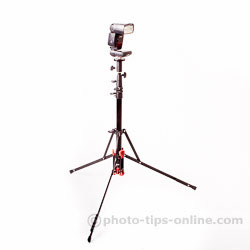 LumoPro Convertible light stand / monopod: flash installed