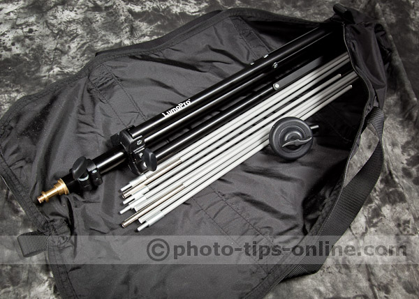 LumoPro Light Panel Set: light stand, poles, center piece, carrying bag