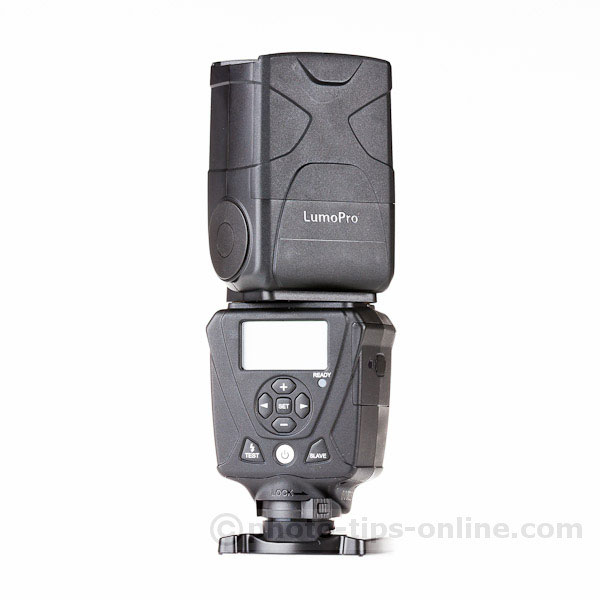 LumoPro LP180 flash: back angle view