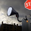 Nasty Clamps: Canon Speedlite 580EX II with Honl Photo traveller8 diffuser mounted onto a road sign