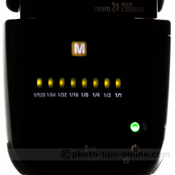 Nissin Di700 flash: Manual menu, full stop increments