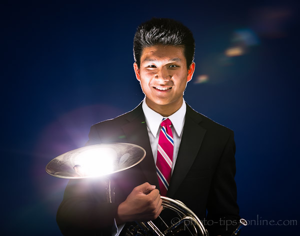 Nissin Di700 flash: Sf mode example, hiding in a French Horn, flare