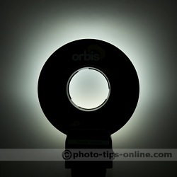 Orbis Ring Flash adapter: light distribution pattern, 1 inch away from a wall