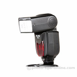 Phottix Mitros flash: tilted down 7 degrees, aids macro applications