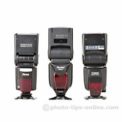 Phottix Mitros flash: compared to Nissin Di866 II and canon 580EX II, back