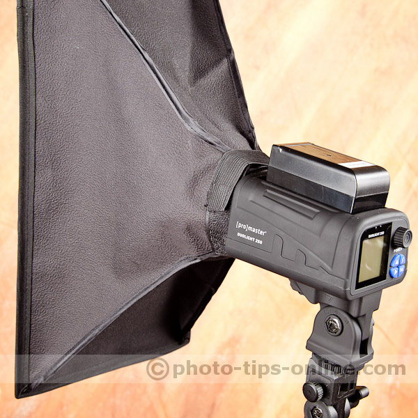 Promaster Duolight 250 hybrid flash accessories: softbox/stripbox, attachment system