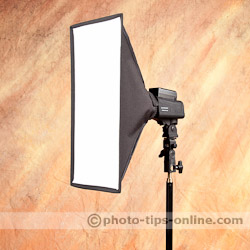 Promaster Duolight 250 hybrid flash accessories: softbox/stripbox, positioned vertically