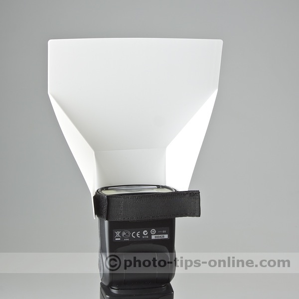 Promaster Universal Bounce Flash Reflector: mounted on a wide side of the flash head