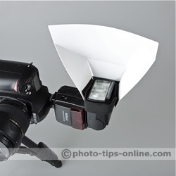 Promaster Universal Bounce Flash Reflector: portrait camera orientation, mounted on a narrow side of the flash